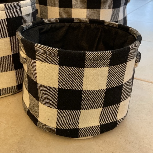 SET/3 Black & White Buffalo Check Soft Sided Nesting Baskets Storage w/ Handles - Picture 10 of 15
